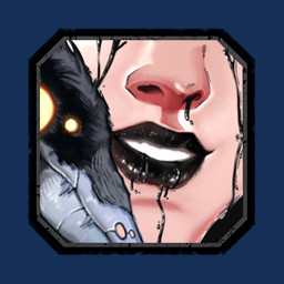 ambiguous_feral ambiguous_gender beak black_body black_border black_feathers black_lipstick border close-up duo fangs feathers female feral grey_beak ink light lipstick looking_at_viewer makeup smile tan_body tan_skin teeth toothed_beak yellow_eyes datwashi dead_by_daylight carmina_mora avian bird human mammal 1:1 alpha_channel colored digital_drawing_(artwork) digital_media_(artwork) english_description icon lighting shaded female_(lore)