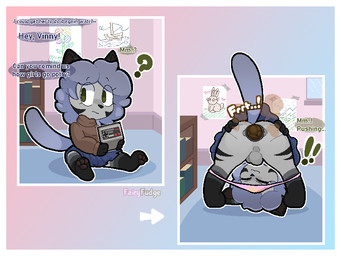 anthro anus balls biped blue_bottomwear blue_clothing blue_skirt bookshelf border bottomwear butt clothed clothing crowning_feces daycare dialogue exclamation_point eyelashes eyes_closed fart feces fluffy fluffy_hair fur furniture genitals green_eyes grey_body grey_fur hair looking_at_viewer looking_through looking_through_legs male naive panties panties_down partially_clothed pawpads paws penis pink_clothing pink_panties pink_underwear question_mark raised_tail scatplay sharp_teeth simple_background skirt solo sound_effects speech_bubble spread_anus spread_butt spreading straining sweater tail teeth text topwear underwear underwear_down vowelless vowelless_sound_effect wet wet_clothing wet_panties wet_underwear white_border young young_anthro fairyfudge nintendo nintendo_ds_family vinny_(vinnythekitty) domestic_cat felid feline felis mammal 4:3 alternate_version_at_source artist_name digital_media_(artwork) english_text hi_res sequence nonbinary_(lore)