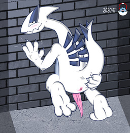 3_toes against_surface against_wall anthro erection feet genitals male penis soles solo toes the-cog nintendo pokemon generation_2_pokemon legendary_pokemon lugia pokemon_(species) hi_res