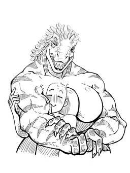 anthro bald blush blush_lines breasts bulging_vein claws duo female human_on_anthro interspecies larger_female lips male male/female muscular muscular_anthro muscular_female size_difference smile teeth thick_bottom_lip krocoart_116 it-rex cleopatra_(casimyrcsko) dinosaur human mammal prehistoric_species reptile saurischian scalie theropod tyrannosaurid tyrannosauroid tyrannosaurus tyrannosaurus_rex 3:4 hi_res monochrome