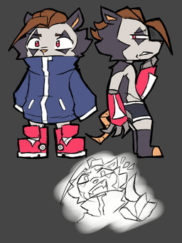 4_fingers anthro black_background boots brown_hair clothed clothing eyebrows fingers footwear fully_clothed hair jacket male mechanical_arm shoes short_hair simple_background socks solo style_emulation topwear underwear omegamax gameoverse glitch_productions horn_(omegamax) american_opossum mammal marsupial 2026 3:4 hi_res
