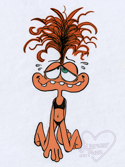biped bodily_fluids clothed clothing feet female fingers green_eyes hair kneeling lidded_eyes navel not_furry orange_body orange_hair panties simple_background smile solo sweat sweatdrop teeth underwear littlestfuzz disney inside_out pixar anxiety_(inside_out) emotion_(inside_out) humanoid 2024 3:4 absurd_res hi_res pen_(artwork) traditional_media_(artwork)