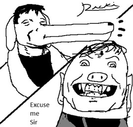 duo humor male pig_nose excuse_me_sir_(meme) canid canine canis domestic_dog mammal meme monochrome