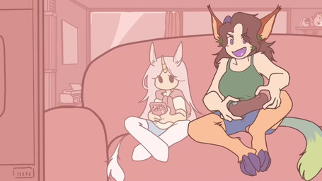 breast_envy breast_size_difference breasts cleavage clothed clothing controller duo electronics female game_controller hooves horn inner_ear_fluff tuft pastel_flurry mythology equid equine humanoid mammal mythological_creature mythological_equine satyr unicorn 16:9 animated digital_media_(artwork) hi_res long_playtime sound video widescreen