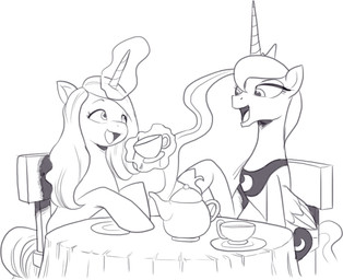 choker clothing container crown cup cutie_mark duo ethereal_hair eyelashes feathered_wings feathers female feral folded_wings footwear furniture glowing glowing_horn hair headgear horn jewelry long_horn magic mane necklace open_mouth open_smile plate shoes smile table tea_cup teapot telekinesis unsigned wings nauyaco friendship_is_magic hasbro mlp_g5 my_little_pony mythology izzy_moonbow_(mlp) princess_luna_(mlp) equid equine mammal mythological_creature mythological_equine unicorn winged_unicorn 2023