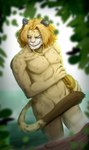 anthro convenient_censorship hair long_hair male melee_weapon nude orange_hair plant smile smirk solo spots sword tail weapon mycrys one_piece pedro_of_the_treetops felid jaguar mammal minkmen_(one_piece) pantherine absurd_res hi_res