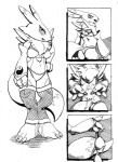 3_fingers 3_toes anthro arm_tuft armwear bandai_namco biped black_and_white black_sclera bra bridal_gauntlets canid canine chest_tuft claws clothing comic digimon digimon_(species) feet female finger_claws fingers fishnet_clothing fishnet_legwear four_frame_image fur gloves handwear inks legwear looking_at_viewer looking_back mammal markings monochrome navel panties rear_view renamon renamon_fantasy_self_indulgence sawblade_(artist) shoulder_tuft solo standing stockings striptease tail toes tuft underwear undressing