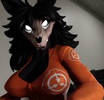 anthro big_breasts black_hair bone breasts cleavage clothed clothing female glowing glowing_eyes hair orange_jumpsuit prison_uniform skull skull_head solo tail white_eyes echodragon scp_foundation scp-1471-a scp-1471-a_(da.nilkaz) canid canine malo mammal 3d_(artwork) digital_media_(artwork) hi_res