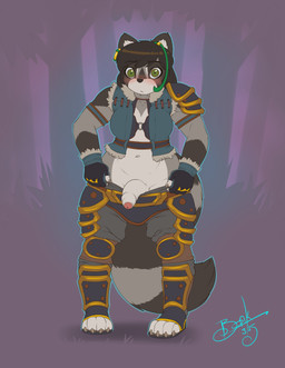 4_toes anthro armor big_penis biped black_body black_fur black_hair black_nose blush bottomwear claws clothed clothing detailed_background feet fingerless_gloves flaccid foreskin forest front_view fur genitals glans gloves green_eyes grey_body grey_fur gynomorph hair handwear hindpaw humanoid_genitalia humanoid_penis intersex jacket looking_at_viewer navel outside pants partially_retracted_foreskin paws penis pink_glans plant short_hair solo standing stripes toes topwear tree white_penis bonk blizzard_entertainment warcraft mum bear hybrid mammal pandaren procyonid raccoon 2015 absurd_res colored digital_media_(artwork) full-length_portrait hi_res portrait