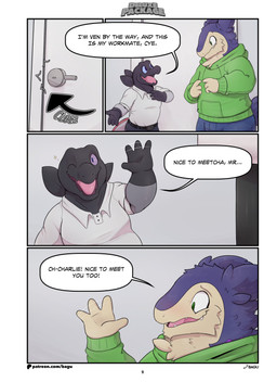 anthro blush clothed clothing dialogue fully_clothed hoodie inside logo standing text topwear bagu conditional_dnp nintendo pokemon charlie_(bagu) cye_(bagu) ven_(bagu) badger generation_2_pokemon generation_7_pokemon lizard mammal mustelid musteline pokemon_(species) reptile salandit scalie shiny_pokemon typhlosion comic english_text hi_res url