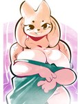 anthro big_breasts biped breasts female female_anthro fur green_towel looking_at_viewer pink_body pink_fur smile smiling_at_viewer solo towel towel_only white_body white_fur gabbah nine_sols red_candle_games lady_ethereal_(nine_sols) felid feline mammal solarian 2024 digital_media_(artwork) hi_res