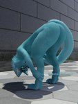 anthro bent_over blue_body blue_fur ears_up female fur holding_both_ankles holding_both_legs inner_ear_fluff looking_away neck_tuft nude outside public public_nudity smile solo tail tail_aside tuft white_inner_ear_fluff wide_eyed bananastheleech kraft_trio felid mammal 3:4 3d_(artwork) digital_media_(artwork) hi_res