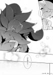 ambiguous_gender dialogue forest plant scar text tree azuma_minatsu nintendo pokemon eeveelution generation_5_pokemon generation_6_pokemon hydreigon pokemon_(species) sylveon 2019 black_and_white comic japanese_text monochrome translation_request