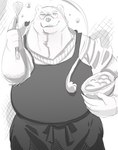 anthro apron biped clothing cooking eyewear glasses humanoid_hands kemono male overweight overweight_male solo shirokumaou cooking_with_bara_bear_daddy bear mammal polar_bear ursine 2021