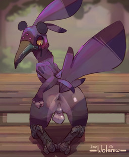 anthro anus backsack balls blush butt embarrassed feathers genitals male purple_body solo spread_butt spreading yellow_eyes impwolsniw winslow_(impwolsniw) avian bird grackle great-tailed_grackle icterid oscine passerine absurd_res animated hi_res no_sound short_playtime video