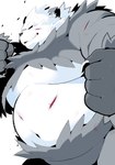 anthro belly big_belly biped black_body black_nose blood bodily_fluids humanoid_hands kemono overweight scar solo white_body sigenoya takotyutyu nintendo pokemon generation_6_pokemon pangoro pokemon_(species) 2022 absurd_res hi_res