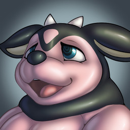 2_horns ambiguous_gender black_nose blue_eyes feral horn inflatable latex open_mouth pink_body pool_toy ringed_eyes simple_background solo tongue posexe nintendo pokemon generation_2_pokemon miltank pokemon_(species) 1:1 2025 bust_portrait digital_drawing_(artwork) digital_media_(artwork) icon low_res portrait