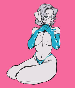 anthro armwear bedroom_eyes bent_arm bent_leg big_breasts biped black_eyebrows black_eyewear black_glasses black_nose blue_armwear blue_clothing blue_elbow_gloves blue_eyes blue_gloves blue_handwear blue_panties blue_underwear breasts clothed clothing elbow_gloves eyebrows eyelashes eyelashes_through_hair eyewear female fingers floppy_ears folded_ears fur glasses glistening glistening_armwear glistening_clothing glistening_elbow_gloves glistening_gloves glistening_handwear glistening_panties glistening_underwear gloves grey_body grey_breasts grey_ears grey_fur grey_hair hair hands_together handwear head_turned huge_breasts humanoid_hands iris kneeling light_body light_fur light_hair long_eyelashes looking_at_viewer markings mole_(marking) mole_on_breast monotone_background monotone_body monotone_breasts monotone_fur monotone_hair narrowed_eyes navel open_mouth open_smile panties pink_background pink_tongue pose pupils seductive short_hair simple_background smile smiling_at_viewer solo thick_thighs thin_eyebrows three-quarter_view tongue topless topless_anthro topless_female translucent translucent_hair underwear wearing_glasses white_sclera wide_hipped_anthro wide_hipped_female wide_hips sori0414 canid canine canis domestic_dog mammal 2025 digital_drawing_(artwork) digital_media_(artwork) full-length_portrait hi_res pinup portrait