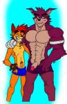 activision anthro arm_around_shoulders arody athletic bandicoot bulge clothing clothing_aside crash_bandicoot crash_bandicoot_(series) crunch_bandicoot duo fur genitals hi_res humanoid_genitalia humanoid_penis male male/male mammal marsupial muscular muscular_male orange_body orange_fur penis poking_out red_body red_fur size_difference smile standing underwear underwear_aside