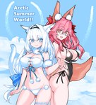 big_breasts blue_eyes breasts clothing eyewear female glasses hair huge_breasts long_hair pink_hair sky snow swimwear white_hair yellow_eyes robinarobitasu fate_(series) type-moon dobrynya_nikitich_(fate) koyanskaya_(fate) animal_humanoid bear canid canid_humanoid canine canine_humanoid cat_humanoid felid felid_humanoid feline feline_humanoid fox_humanoid humanoid mammal mammal_humanoid polar_bear ursine