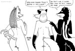 anthro butt dialogue ear_piercing female fur gloves_(marking) group hair machine markings nude piercing rear_view text trio whiskers tegerio zandar's_saga alice_chetsweeks catherine_o'daisies mara_supial american_opossum android canid canine fox mammal marsupial mephitid robot skunk striped_skunk 2021 black_and_white english_text monochrome