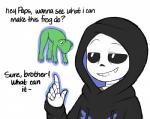 alternate_universe altertale amphibian animated_skeleton bone clothed clothing comic dat_boi dialogue duo english_text friisans frog hi_res hoodie levitating male meme offscreen_character sans_(altertale) sans_(undertale) simple_background skeleton text topwear undead undertale undertale_(series) white_background