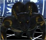 2018 3d_(artwork) all_fours anthro anubian_jackal ass_up azentaru_(r-a-s-p) big_butt black_body black_skin bubble_butt butt canid canine canis deity digital_media_(artwork) front_view glowing glowing_eyes gold_markings hi_res jackal looking_at_viewer male mammal markings nude on_ground r-a-s-p_(artist) solo watermark yellow_eyes