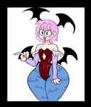 black_background black_eyes black_wings blue_clothing blue_legwear blue_tights blush blush_stickers bottom_heavy clothing colored_nails eyelashes female flat_chested hair head_wings legwear leotard membrane_(anatomy) membranous_wings nails open_mouth pink_hair pink_nails red_clothing red_leotard short_hair simple_background solo tan_body tan_skin thick_thighs tights unusual_wing_placement white_background wide_hips wings lemonadepikachu capcom darkstalkers lilith_aensland humanoid succubus winged_humanoid hi_res