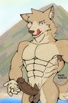 abs anthro balls brown_glans erection genitals glans humanoid_genitalia humanoid_penis male penis pubes serratus solo tongue fer canid canine canis mammal wolf 2022 absurd_res hi_res