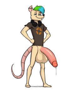 anthro balls big_balls big_penis blue_highlights bodily_fluids bottomless bottomless_anthro bottomless_male clothed clothing dripping ear_piercing electronics erection fur genital_fluids genitals green_hair hair half-closed_eyes headphones headphones_around_neck highlights_(coloring) huge_balls huge_penis humanoid_genitalia humanoid_penis industrial_piercing male narrowed_eyes penis piercing pink_body pink_skin precum precum_drip precum_string shirt simple_background smile smirk smug smug_face solo t-shirt tan_body tan_fur topwear white_background kostos_art chakiratt_klawzitzki mammal murid murine rat rodent hi_res