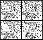 anthro artist artist_problems base_two_layout black_border border commentary creating_art critique dialogue easel erection feedback feral four_frame_image genitals grid_layout group humor male meh omg penis pornography simple_background social_commentary stick_figure tail text the_truth two_row_layout white_background tirrel canid canine canis domestic_dog felid mammal 4koma black_and_white comic digital_media_(artwork) english_text monochrome