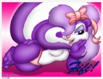 2006 3_toes blue_eyes bow breasts eyebrows eyelashes female fifi_la_fume fur guardianslade hair hair_bow half-closed_eyes long_hair looking_at_viewer lying nude open_mouth pink_background pink_nose plain_background purple_fur purple_hair shadow skunk skunkette small_breasts solo tiny_toon_adventures tiny_toons toes tongue underwear warner_brothers white_fur
Rating: Questionable
Score: 4
User: Finchmaster
Date: February 02, 2014