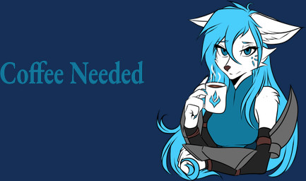 anthro armor beverage blue_clothing blue_dress blue_eyes clothing coffee container cup dialogue dress drinking exhausted female front_view grumpy magic_user markings mug resting robe royalty solo steam tattoo text tired snowiefeather thermia_(character) canid canine canis fox hybrid mammal wolf alpha_channel english_text