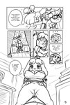 animal_crossing anthro big_breasts breasts butt butt_from_the_front canid canine canis cleavage clothed clothing comic dialogue domestic_dog english_text female genitals heart_eyes heart_symbol hi_res human humanoid_genitalia humanoid_pussy ichduhernz isabelle_(animal_crossing) luigi male mammal mario_bros monochrome nintendo nipple_outline plantigrade profanity pussy text