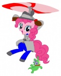 aircraft blue_eyes bottomwear clothing coat duo female feral helicopter pants simple_background tail topwear vehicle white_background ecto-500 friendship_is_magic hasbro inspector_gadget_(franchise) my_little_pony gummy_(mlp) inspector_gadget pinkie_pie_(mlp) earth_pony equid equine horse mammal pony crossover