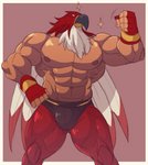 abs biceps bottomwear clothing feathers flexing for_a_head gloves handwear male mask muscular muscular_human muscular_male nipples pants pecs red_bottomwear red_clothing red_pants solo sparkles wrestler juggermelon fatal_fury garou:_mark_of_the_wolves king_of_fighters snk tizoc animal_head animal_humanoid avian avian_humanoid human humanoid mammal hi_res