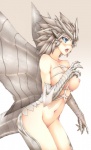 blue_eyes breasts female nipples nude open_mouth pose solo standing tail wings yui.h capcom monster_hunter mythology animal_humanoid dragon dragon_humanoid elder_dragon humanoid kushala_daora mythological_creature mythological_scalie scalie hi_res pinup