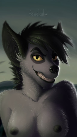 anthro black_hair breasts clenched_teeth dark eyebrows female fur grey_body grey_fur hair looking_at_viewer nipples nude scary solo teeth fenekula disney the_lion_king shenzi_(the_lion_king) hyena mammal spotted_hyena 2019 bust_portrait digital_media_(artwork) portrait