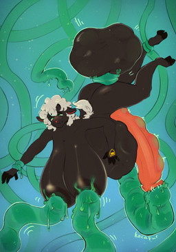 abdominal_bulge anthro balls belly big_balls big_belly big_breasts big_penis black_body black_fur blush bodily_fluids breasts bulge closed_smile curly_hair dripping egg egg_belly egg_in_balls egg_in_nipples egg_in_urethra egg_inflation egg_insertion eggs_in_belly eggs_in_breast eggs_in_penis expansion floppy_ears fur genitals green_eyes green_tentacles gynomorph hair herm hooves huge_balls huge_belly huge_breasts huge_penis humanoid_genitalia hyper hyper_balls hyper_belly hyper_breasts hyper_genitalia hyper_penis inflation intersex mouth_closed nipples nude oviposition ovipositor penetration penis pink_nose pregnant pregnant_anthro pregnant_gynomorph pregnant_intersex restrained restrained_by_tentacles sex simple_background slime smile solo sound_effects suspension tentacle_ovipositor tentacle_penetration tentacles touching_belly translucent translucent_balls translucent_body translucent_penis translucent_tentacles white_hair kecafur bovid caprine mammal sheep absurd_res hi_res