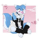 anthro bell bell_collar blush clothed clothing collar crossdressing femboy genitals legwear maid_uniform male penis solo stockings uniform kariwolf197 skyler(pm) canid canine fox mammal 1:1 hi_res