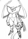 anthro breasts featureless_breasts female solo galmgaruda51 bandai_namco digimon digimon_(species) domestic_cat felid feline felis maine_coon mammal meicrackmon meicrackmon_vicious_mode hi_res monochrome