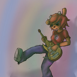 anthro biped black_nose bottomwear breasts clock clothed clothing denim denim_bottomwear denim_clothing electric_guitar eyelashes eyeliner eyeshadow female footwear guitar horn jeans lipstick makeup musical_instrument pants playing_guitar playing_music plucked_string_instrument shirt shoes solo string_instrument topwear watch knullox larrybay2 parappa_the_rapper sony_corporation sony_interactive_entertainment um_jammer_lammy lammy_lamb bovid caprine mammal sheep 1:1 hi_res