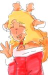 anthro antlers blonde_hair blush bodily_fluids brown_body brown_fur catjam_(artist) christmas christmas_clothing clothing deer deer_spots deltarune eyes_closed female fur gesture hair hi_res holidays horn mammal noelle_holiday open_mouth simple_background sketch solo spots sweat undertale_(series) waving waving_at_viewer white_background