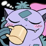 ambiguous_gender beverage blush blush_stickers container cup drinking eyes_closed fangs leaf plant simple_background solo teeth transparent_background vines yasaikakiage nintendo pokemon generation_1_pokemon ivysaur pokemon_(species) alpha_channel low_res