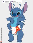 4_arms 4_fingers 4_toes antennae_(anatomy) anthro back_spines black_eyes blue_body blue_claws blue_fur blue_nose chest_tuft claws clean_diaper clothed clothing diaper diaper_only dipstick_antennae feet fingers fur grope head_tuft looking_at_viewer male multi_arm multi_limb multicolored_antennae patreon_logo simple_background solo text toe_claws toes tongue tongue_out topless tuft wearing_diaper white_background kuuneho disney lilo_and_stitch patreon stitch_(lilo_and_stitch) alien experiment_(lilo_and_stitch) constructed_language english_text fictional_language hi_res tantalog_text url