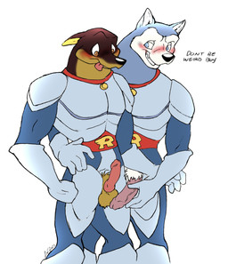 animal_genitalia anthro balls blue_eyes blush canine_genitalia comparing duo erection genitals male male/male penis simple_background teasing text tongue tongue_out white_background leaphound road_rovers blitz_(road_rovers) exile_(road_rovers) canid canine canis dobermann domestic_dog husky mammal nordic_sled_dog pastoral_dog pinscher spitz 2025 absurd_res english_text hi_res