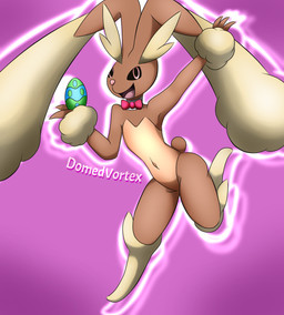 anthro arm_tuft black_sclera brown_body brown_fur bunny_costume butt clothed clothed_anthro clothed_female clothing costume cotton_tail easter_egg egg female floppy_ears fur holding_egg holding_object holidays long_ears looking_at_viewer open_mouth open_smile outline pink_background pink_eyes pink_outline simple_background smile solo tail tan_body tan_fur text tuft wrist_tuft domedvortex easter nintendo pokemon generation_4_pokemon lopunny pokemon_(species) 2021 artist_name hi_res