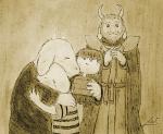 anthro beard cape cloak clothing facial_hair family female group hair hands_folded horn hug kneeling male nuzzling shirt simple_background standing stripes topwear tunic holt5 undertale undertale_(series) asgore_dreemurr asriel_dreemurr frisk_(undertale) toriel boss_monster_(undertale) bovid caprine goat human mammal absurd_res hi_res monochrome