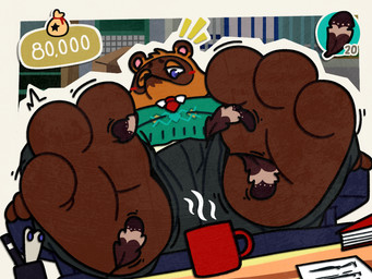 3_toes anthro blue_eyes blush brown_body brown_fur clothing container cup feet foot_fetish foot_focus fur green_clothing green_sweater green_topwear loose_feather male mug necktie one_eye_closed pink_inner_ear red_necktie solo sweater toes topwear patugh animal_crossing nintendo tom_nook_(animal_crossing) canid canine mammal raccoon_dog tanuki 4:3 hi_res