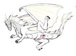 anus erection feral genitals horn male membrane_(anatomy) membranous_wings penis pink_penis presenting presenting_penis solo tail tapering_penis white_anus white_body wings xymor mythology xymor_(character) dragon mythological_creature mythological_scalie scalie